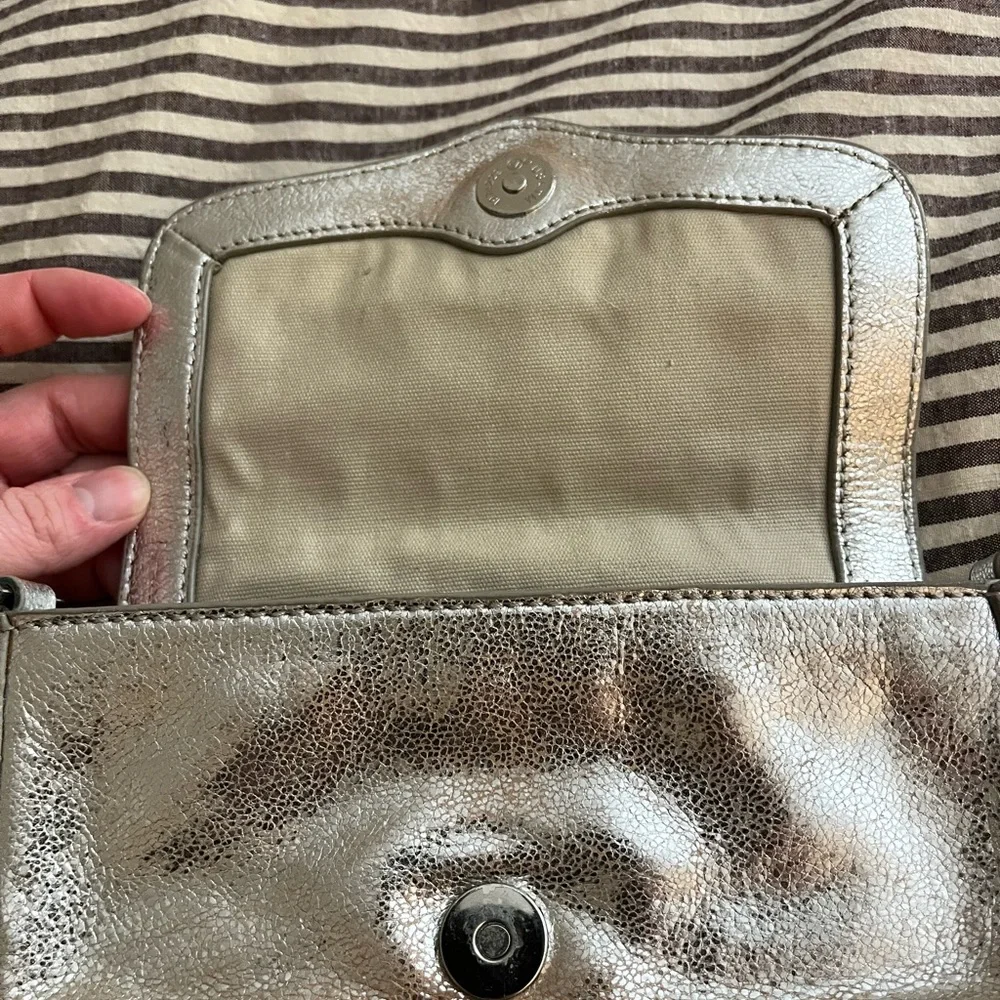 Tory Burch Metallic Taupe Leather Flap Wristlet
